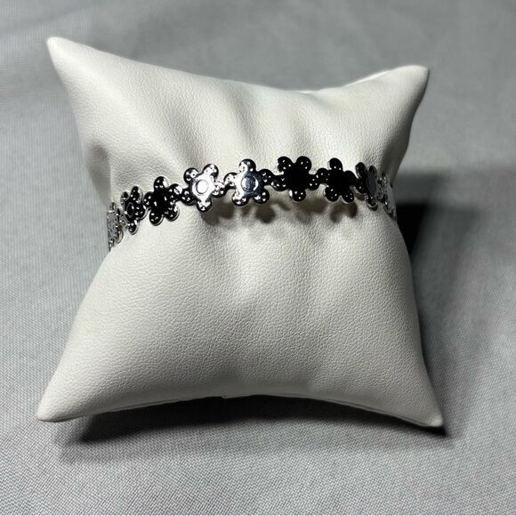 New! Floral Silvertone Boho Open Cuff Adjustable Bracelet - Picture 1 of 7